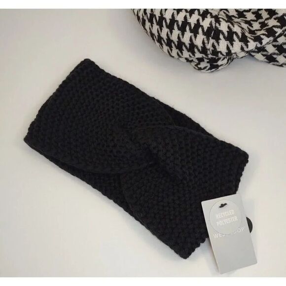 west loop Headband Black knit Front Criss Cross Solid Acrylic NWT - Picture 2 of 8